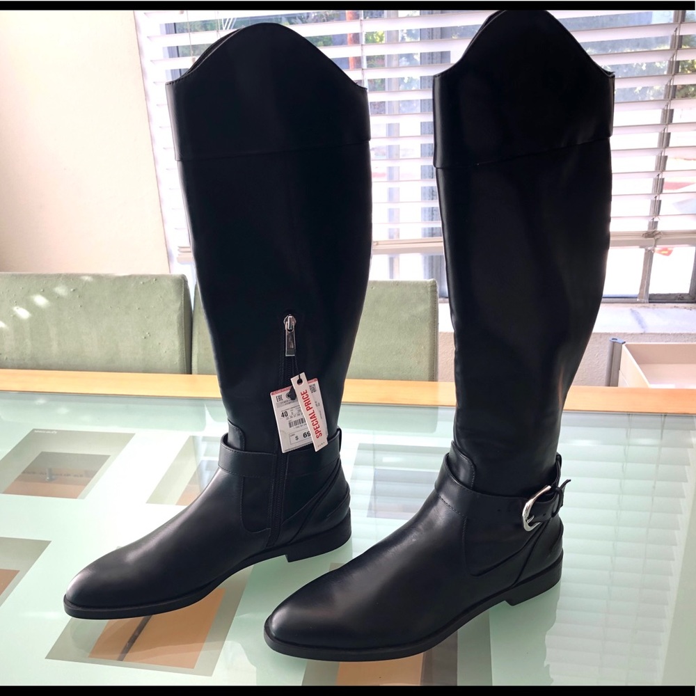 Zara Tall Riding Boots. Vegan leather. Black.